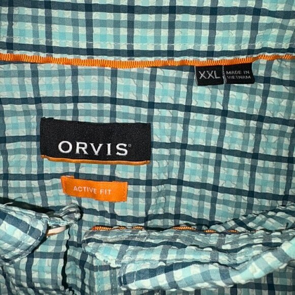 Men's Orvis XXL Plaid Long Sleeve Collar Button Outdoor Shirt Green Blue Gingham - Picture 6 of 13